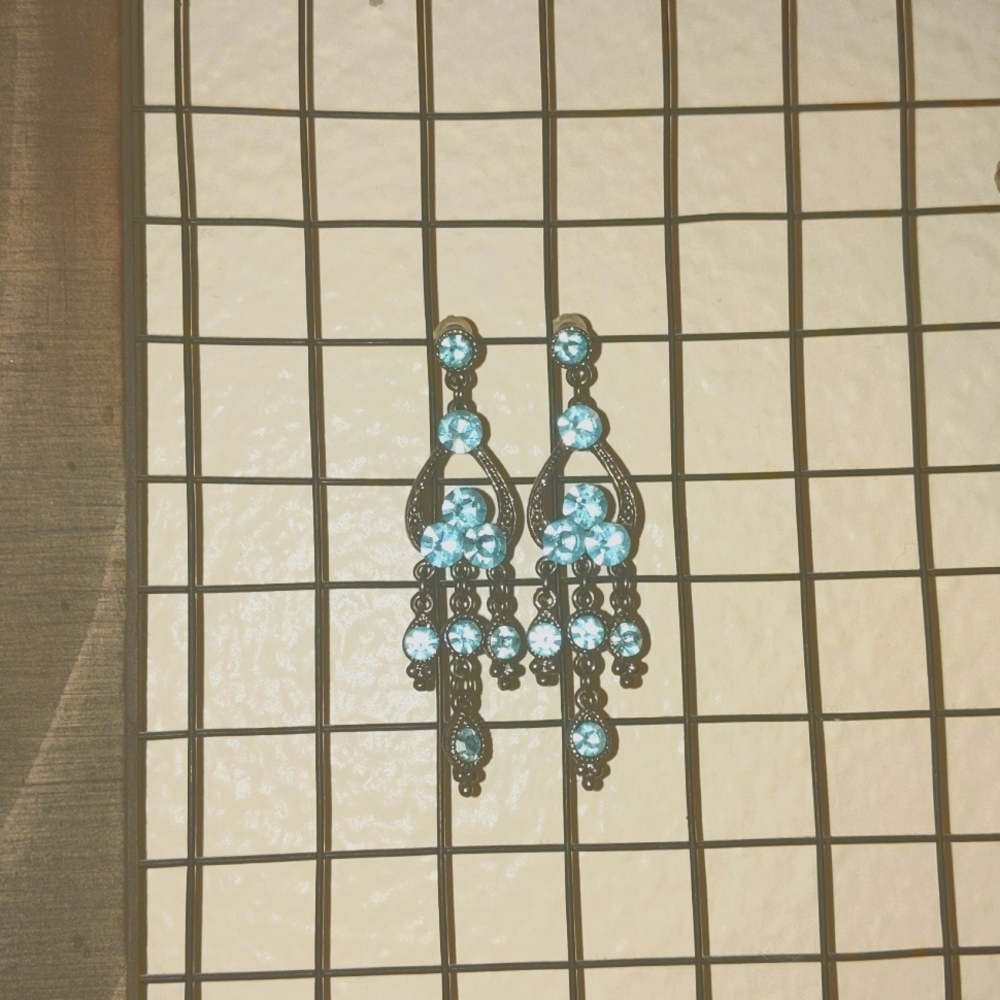 Aquamarine Like Gem Chandelier Dangle Earrings